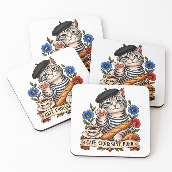 Item preview, Coffee Croissant Purr Cat Vintage Tattoo Style designed and sold by Old's Cool Cat Studio.