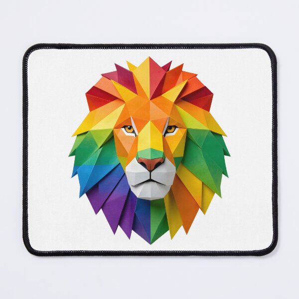 Item preview, Vibrant Geometric Lion Portrait - Rainbow Origami Art designed and sold by Marcu Ioachim.