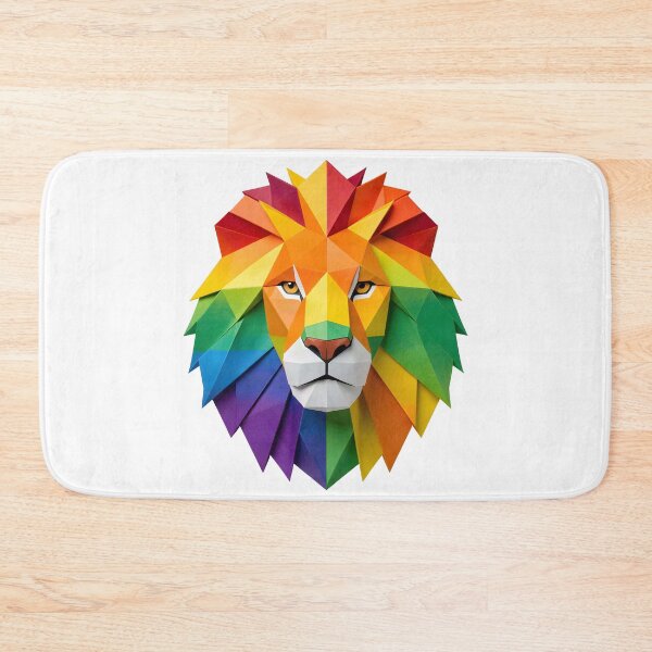Item preview, Vibrant Geometric Lion Portrait - Rainbow Origami Art designed and sold by Marcu Ioachim.
