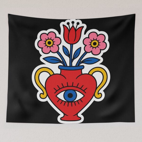 Item preview, Retro Psychedelic Heart Vase with Eye Surreal Floral Art designed and sold by Vision Crafted.