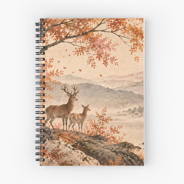 Item preview, Autumn Deer Watercolour Landscape with Mountain Lake designed and sold by Jozefin's Studio.