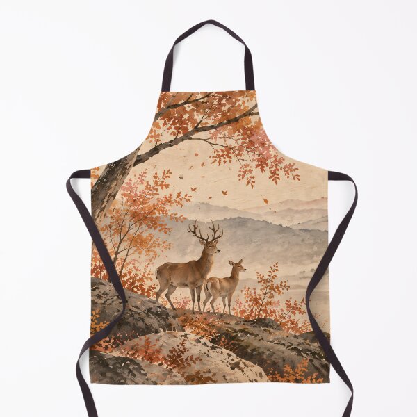 Item preview, Autumn Deer Watercolour Landscape with Mountain Lake designed and sold by Jozefin's Studio.
