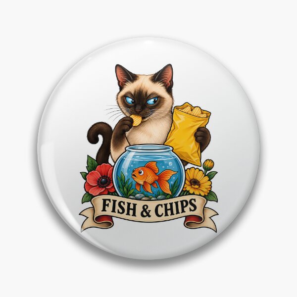 Item preview, Copy of Funny Siamese Fish and Chips Cat Tattoo Art designed and sold by Old's Cool Cat Studio.