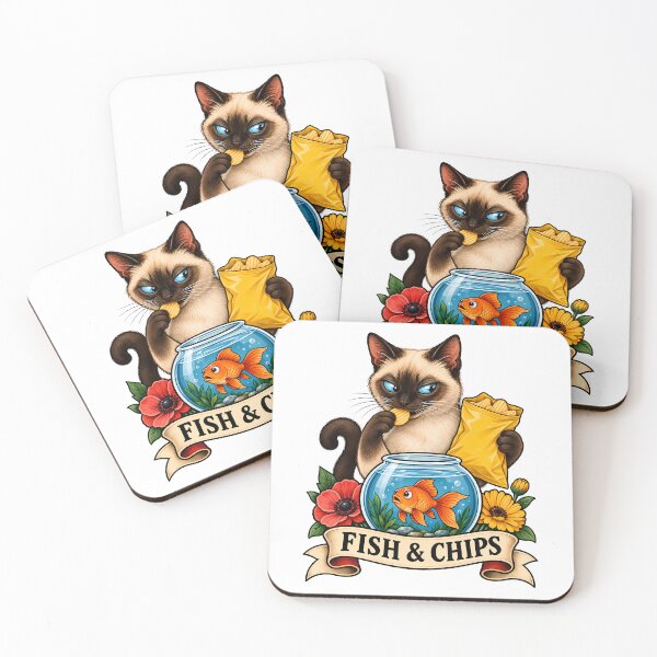 Item preview, Copy of Funny Siamese Fish and Chips Cat Tattoo Art designed and sold by Old's Cool Cat Studio.