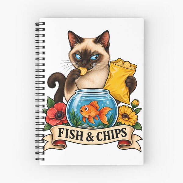 Item preview, Copy of Funny Siamese Fish and Chips Cat Tattoo Art designed and sold by Old's Cool Cat Studio.