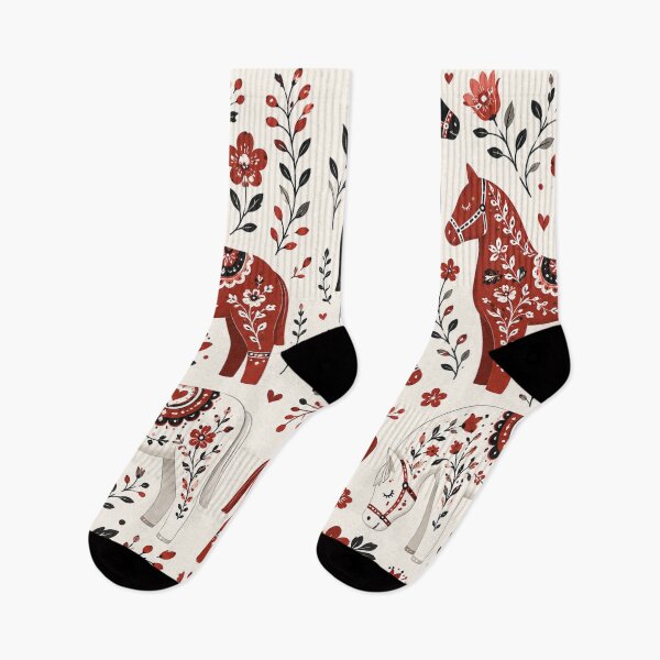 Item preview, Swedish Dala Horses Red, Funny Dala Horses ,  red dala horses witj black and white rosemailing designed and sold by Owneysweet.
