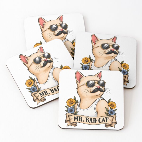 Item preview, Copy of Mr Bad Cat Cool Mustache Aviator Sunglasses Tattoo designed and sold by Old's Cool Cat Studio.