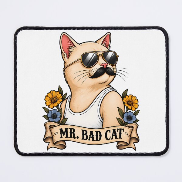 Item preview, Copy of Mr Bad Cat Cool Mustache Aviator Sunglasses Tattoo designed and sold by Old's Cool Cat Studio.