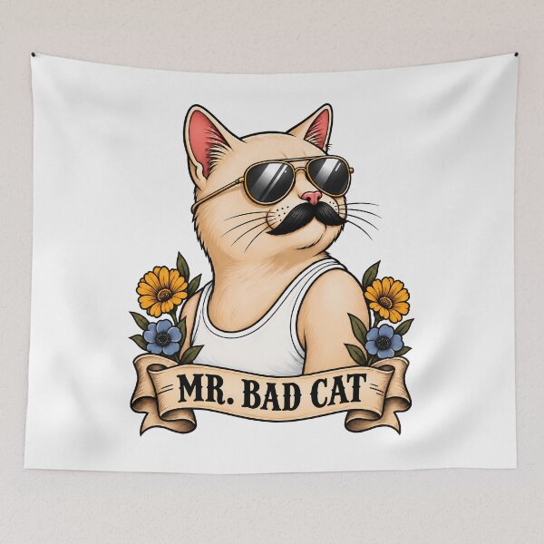Item preview, Copy of Mr Bad Cat Cool Mustache Aviator Sunglasses Tattoo designed and sold by Old's Cool Cat Studio.