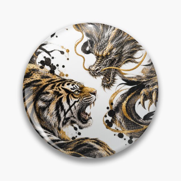 Item preview, Japanese Dragon vs Tiger – Sumi-e Ink & Gold Japanese Tattoo Art designed and sold by アミヤジャ.