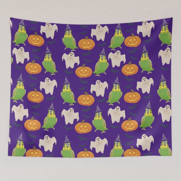 Item preview, Pattern of Green Budgie and Halloween Decor designed and sold by FandomizedRose.