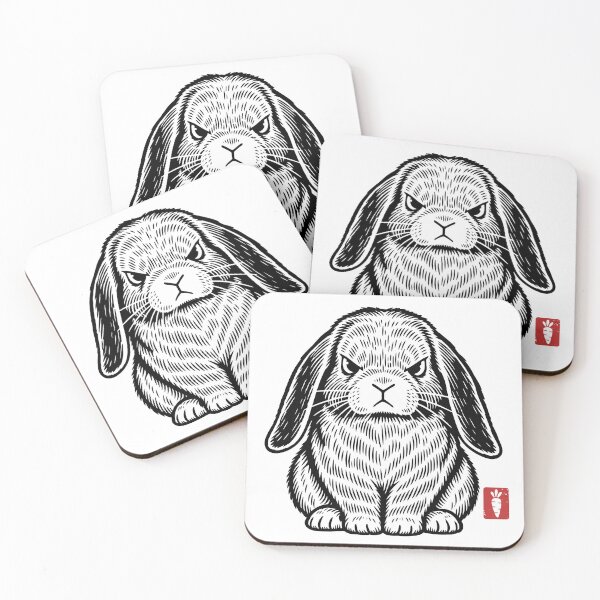 Item preview, Angry Bunny – Funny Rabbit Linocut Illustration designed and sold by Kumabushi.