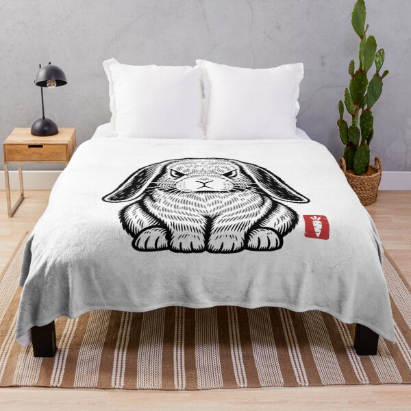 Item preview, Angry Bunny – Funny Rabbit Linocut Illustration designed and sold by Kumabushi.