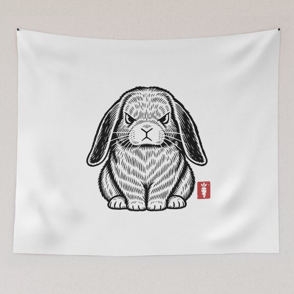 Item preview, Angry Bunny – Funny Rabbit Linocut Illustration designed and sold by Ankarzh.