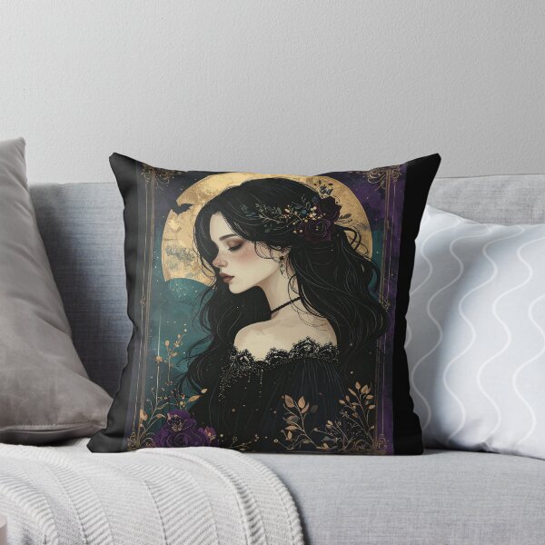 Item preview, Victorian Gothic Woman Portrait Gold Moon Roses Art Print designed and sold by TripleMoonCrafts.