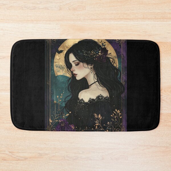 Item preview, Victorian Gothic Woman Portrait Gold Moon Roses Art Print designed and sold by TripleMoonCrafts.