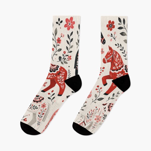 Item preview, Swedish Dala Horses Red, Funny Dala Horses ,  red dala horses witj black and white rosemailing designed and sold by Owneysweet.
