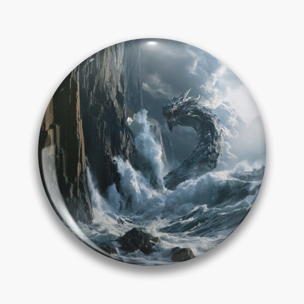 Item preview, A colossal Sea Serpent weaving through towering ocean waves beside towering sea cliffs beneath dramatic storm clouds, Fantasy & Mythological Creatures designed and sold by CDC40.