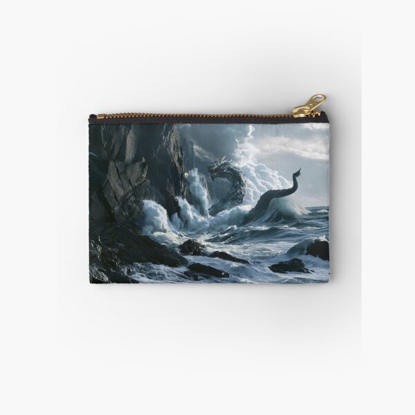 Item preview, A colossal Sea Serpent weaving through towering ocean waves beside towering sea cliffs beneath dramatic storm clouds, Fantasy & Mythological Creatures designed and sold by CDC40.