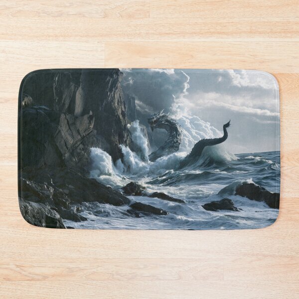 Item preview, A colossal Sea Serpent weaving through towering ocean waves beside towering sea cliffs beneath dramatic storm clouds, Fantasy & Mythological Creatures designed and sold by CDC40.
