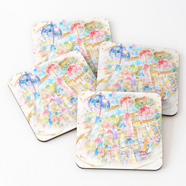Item preview, Colorful Japanese Furin Wind Chimes – Dreamy Watercolor Summer Festival Art designed and sold by アミヤジャ.
