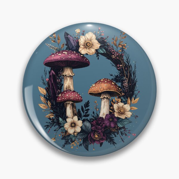 Item preview, Dark Cottagecore Mushroom Wreath Crystal Floral Art designed and sold by TripleMoonCrafts.
