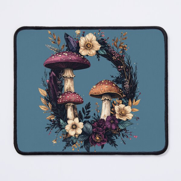 Item preview, Dark Cottagecore Mushroom Wreath Crystal Floral Art designed and sold by TripleMoonCrafts.