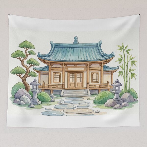 Item preview, Zen Temple Illustration designed and sold by Dreamic.Art.