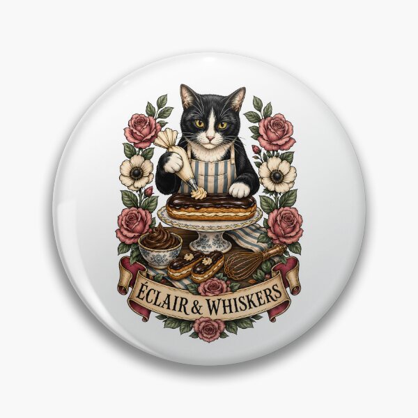 Item preview, Eclair Whiskers French Pastry Cat Chef designed and sold by Old's Cool Cat Studio.