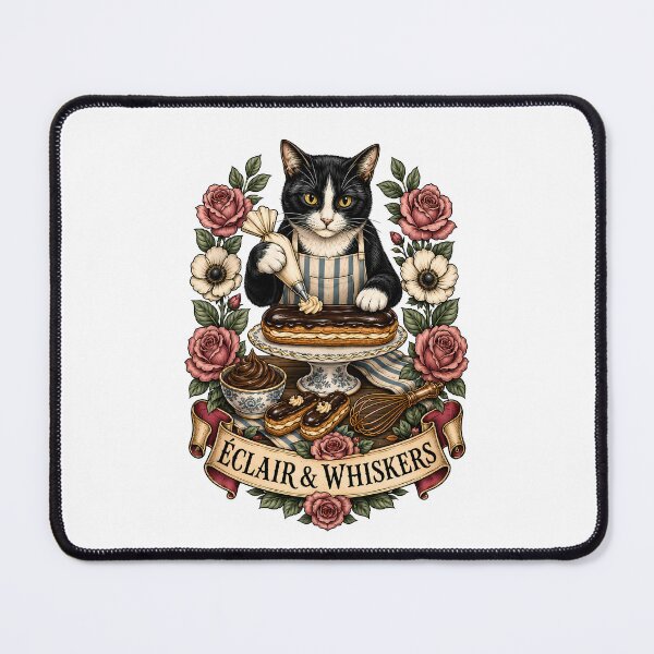 Item preview, Eclair Whiskers French Pastry Cat Chef designed and sold by Old's Cool Cat Studio.