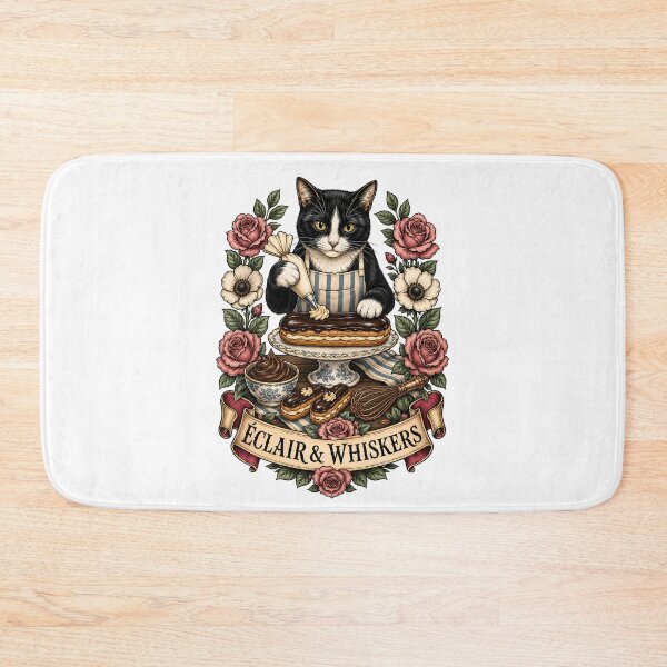 Item preview, Eclair Whiskers French Pastry Cat Chef designed and sold by Old's Cool Cat Studio.
