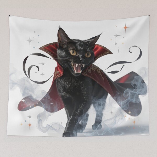 Item preview, Sleek Black Vampire Cat with Elegant Red Cape designed and sold by Angellacelin.