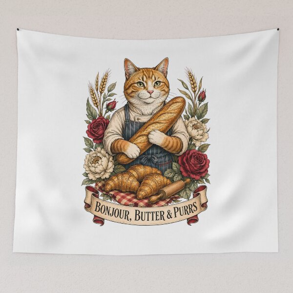 Item preview, Hello Butter Purrs French Baker Cat designed and sold by Old's Cool Cat Studio.