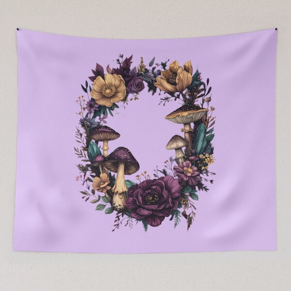Item preview, Witchy Mushroom Crystal Wreath Botanical Illustration designed and sold by TripleMoonCrafts.