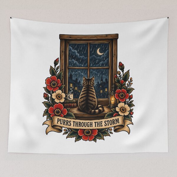 Item preview, Storm Cat Raining Window Tattoo designed and sold by Old's Cool Cat Studio.