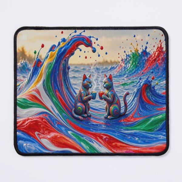 Item preview, Psychedelic Cats Coffee Date - Vibrant Fluid Paint Art designed and sold by Breezes-of-Ida.