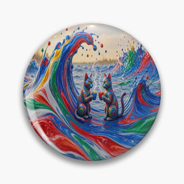 Item preview, Psychedelic Cats Coffee Date - Vibrant Fluid Paint Art designed and sold by Breezes-of-Ida.