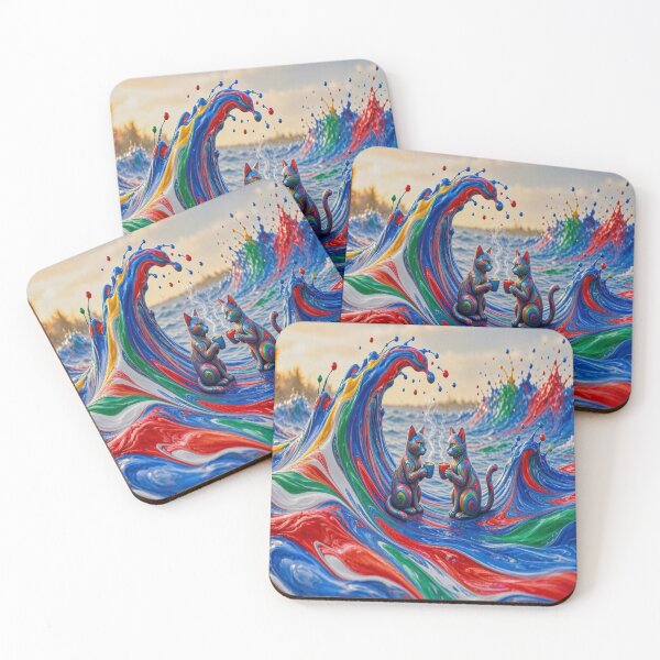 Item preview, Psychedelic Cats Coffee Date - Vibrant Fluid Paint Art designed and sold by Breezes-of-Ida.