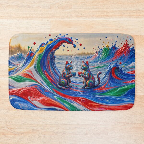 Item preview, Psychedelic Cats Coffee Date - Vibrant Fluid Paint Art designed and sold by Breezes-of-Ida.