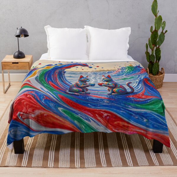 Item preview, Psychedelic Cats Coffee Date - Vibrant Fluid Paint Art designed and sold by Breezes-of-Ida.