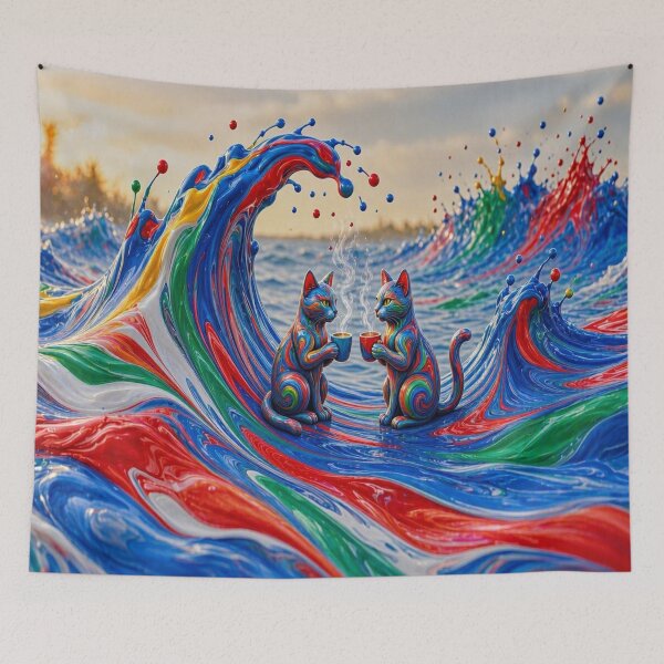 Item preview, Psychedelic Cats Coffee Date - Vibrant Fluid Paint Art designed and sold by Breezes-of-Ida.