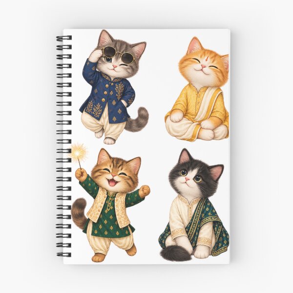 Item preview, Cute Kawaii Festive Indian Cat Chibi Sticker Pack, Adorable Diwali Kitten Clipart Sheet designed and sold by Rehnair.