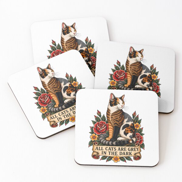 Item preview, All Cats Are Gray In The Dark Calico Tattoo designed and sold by Old's Cool Cat Studio.
