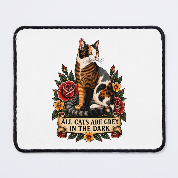 Item preview, All Cats Are Gray In The Dark Calico Tattoo designed and sold by Old's Cool Cat Studio.