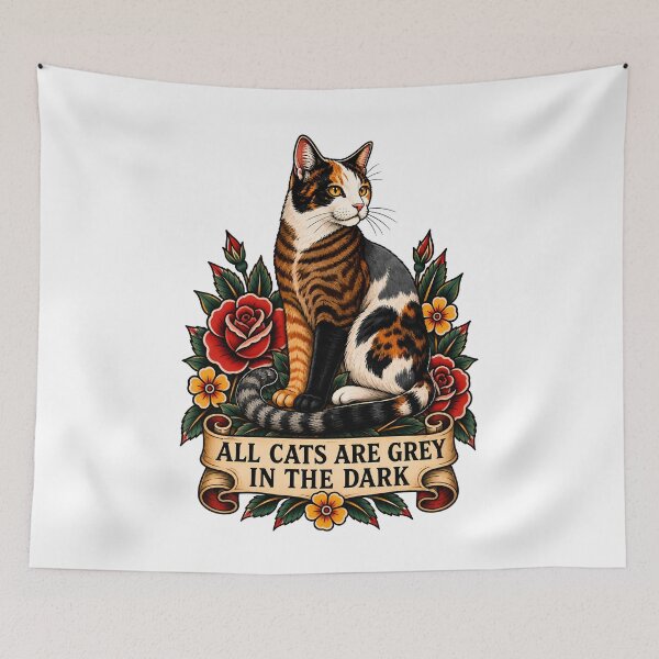 Item preview, All Cats Are Gray In The Dark Calico Tattoo designed and sold by Old's Cool Cat Studio.