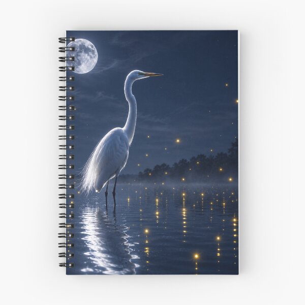 Item preview, Moonlit Egret and Firefly Reflections designed and sold by Kimberly Palmer.