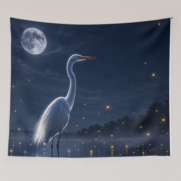 Item preview, Moonlit Egret and Firefly Reflections designed and sold by Kimberly Palmer.
