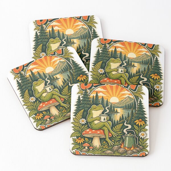 Item preview, Slow Mornings – Vintage Frog Coffee & Forest Camping Design designed and sold by CarrotBadminton.