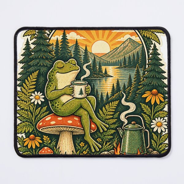 Item preview, Slow Mornings – Vintage Frog Coffee & Forest Camping Design designed and sold by CarrotBadminton.