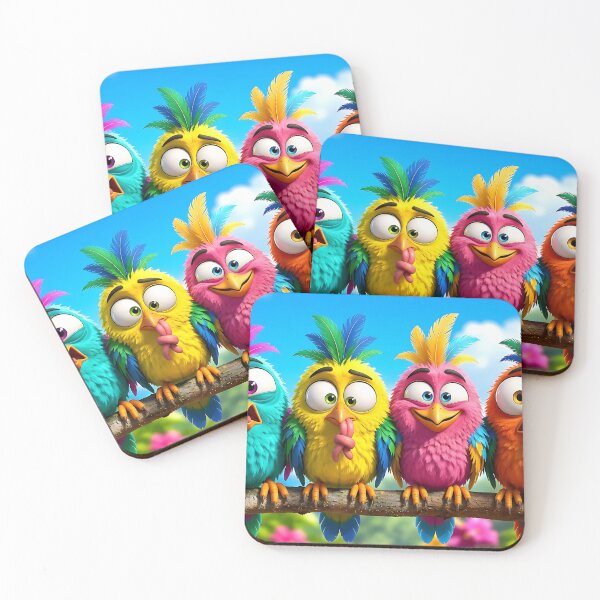 Item preview, four funny 3d birds in the jungle designed and sold by ToxicInkArt.
